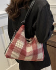 Plaid Adjustable Strap Handbag