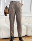 Perfee Plaid Straight Pants with Pockets