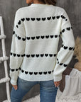 Perfee Heart Round Neck Long Sleeve Sweater