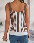 Gray Openwork Striped V-Neck Tank