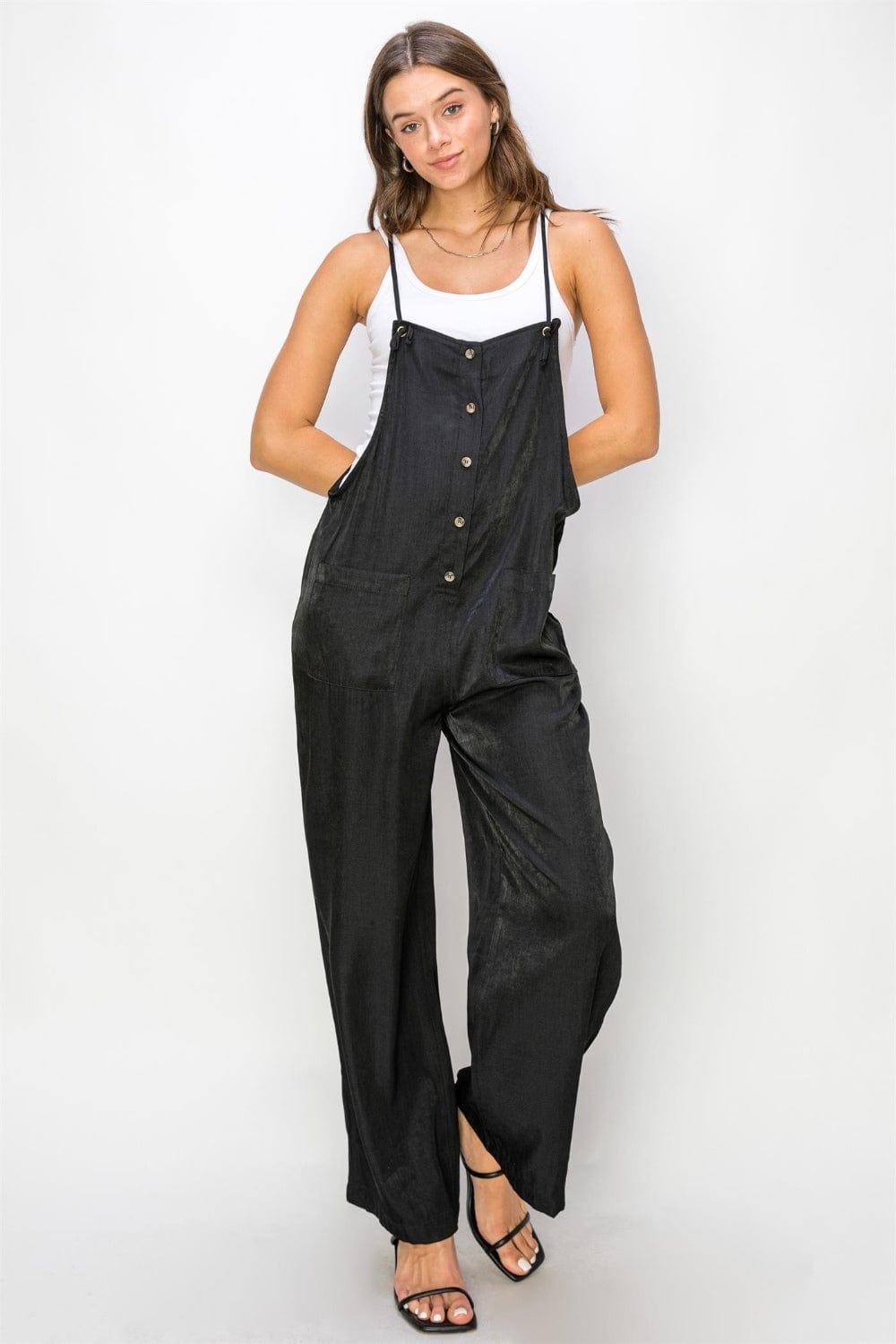 Dark Slate Gray HYFVE Half Button Sleeveless Straight Jumpsuit