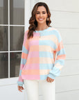 Angel Wings Round Neck Long Sleeve Color Block Dropped Shoulder Pullover Sweater