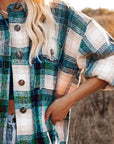 Pocketed Plaid Button Down Long Sleeve Shacket