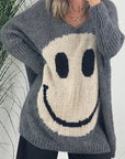 Smiling Face V-Neck Long Sleeve Sweater