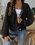 Dark Slate Gray V-Neck Button Up Long Sleeve Cardigan