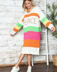 Color Block V-Neck Long Sleeve Sweater Dress