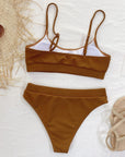 Saddle Brown Scoop Neck Spaghetti Strap Two-Piece Swim Set Sentient Beauty Fashions Apparel & Accessories