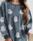 Glitter Ghost Round Neck Long Sleeve Sweatshirt