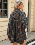 Pocketed Plaid Collared Neck Long Sleeve Shirt