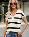 Striped Johnny Collar Cap Sleeve Sweater