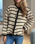 Pocketed Contrast V-Neck Button Up Cardigan