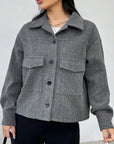 Button Up Dropped Shoulder Long Sleeve Outerwear