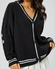 Star Embroidered V-Neck Long Sleeve Cardigan