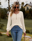 Round Neck Button-Down Long Sleeve Tee