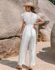 Lace Detail Plunge Cap Sleeve Jumpsuit