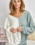 BiBi Twist Front Contrast Cable Knit Top