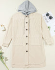 Drawstring Button Up Long Sleeve Hooded Jacket