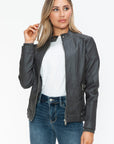 Snobbish Faux Leather Biker Jacket with Side Zip Pockets