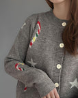 Candy Cane & Star Button Down Long Sleeve Cardigan