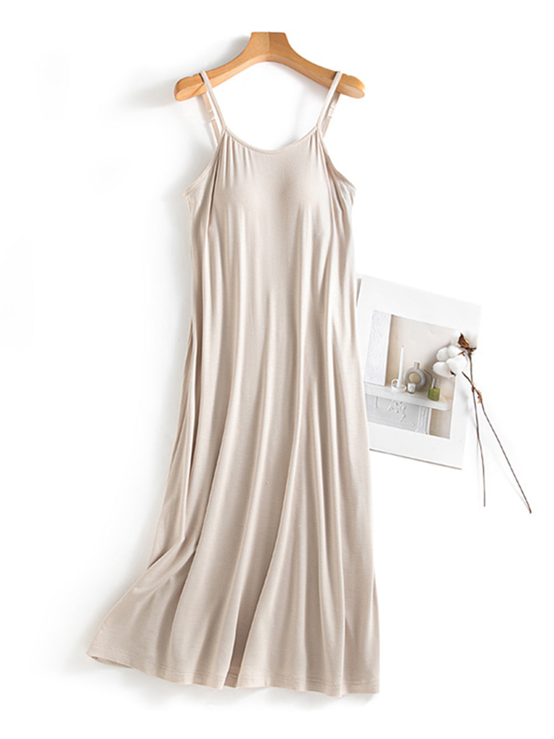 Light Gray Scoop Neck Midi Cami Dress with Bra Sentient Beauty Fashions Apparel &amp; Accessories
