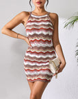 Light Gray Openwork Striped Spaghetti Strap Knit Dress