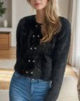 Heart Button Round Neck Cardigan