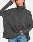 Zenana Full Size Brushed Melange Hacci Turtleneck Sweater