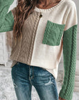 Double Take Full Size Color Block Drop Shoulder Sweater