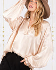 SAGE + FIG Notched Long Sleeve Blouse