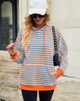 Drawstring Contrast Striped Long Sleeve Hoodie