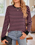 Lovelet Striped Round Neck Long Sleeve T-Shirt