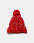 Contrast Cable-Knit Hat with Pompom