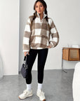 Plaid Half Zip Long Sleeve Teddy Sweatshirt