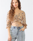 Tasha Apparel Floral Ruffle Smocked Back Ruched Crop Top