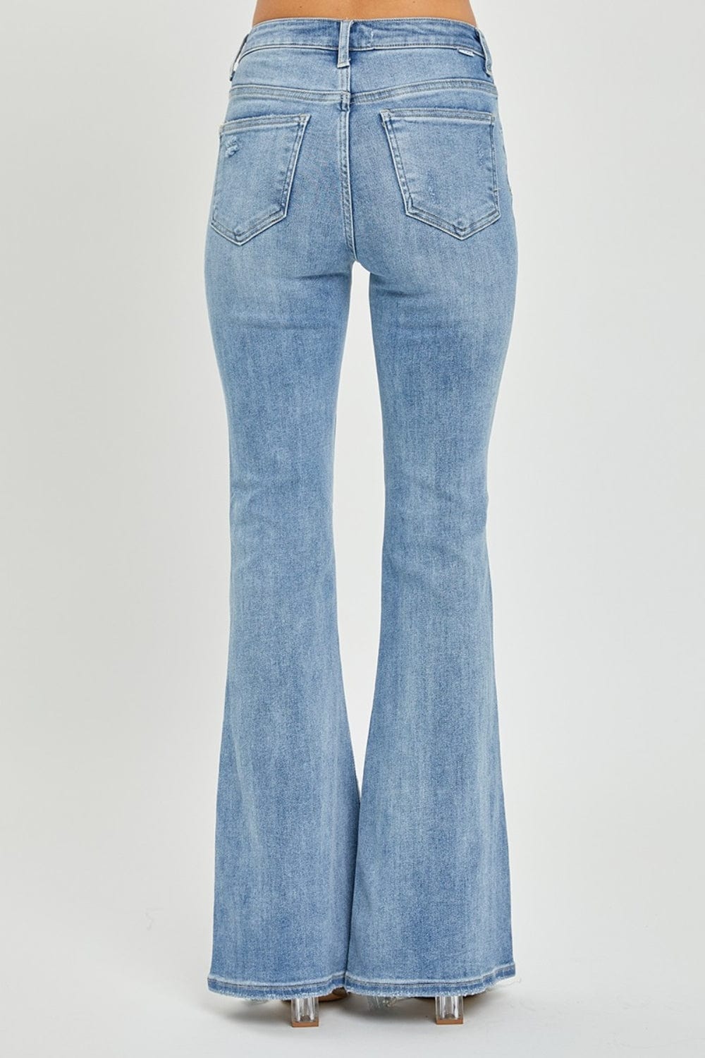 Light Gray Risen Full Size High Rise Frayed Hem Flare Jeans