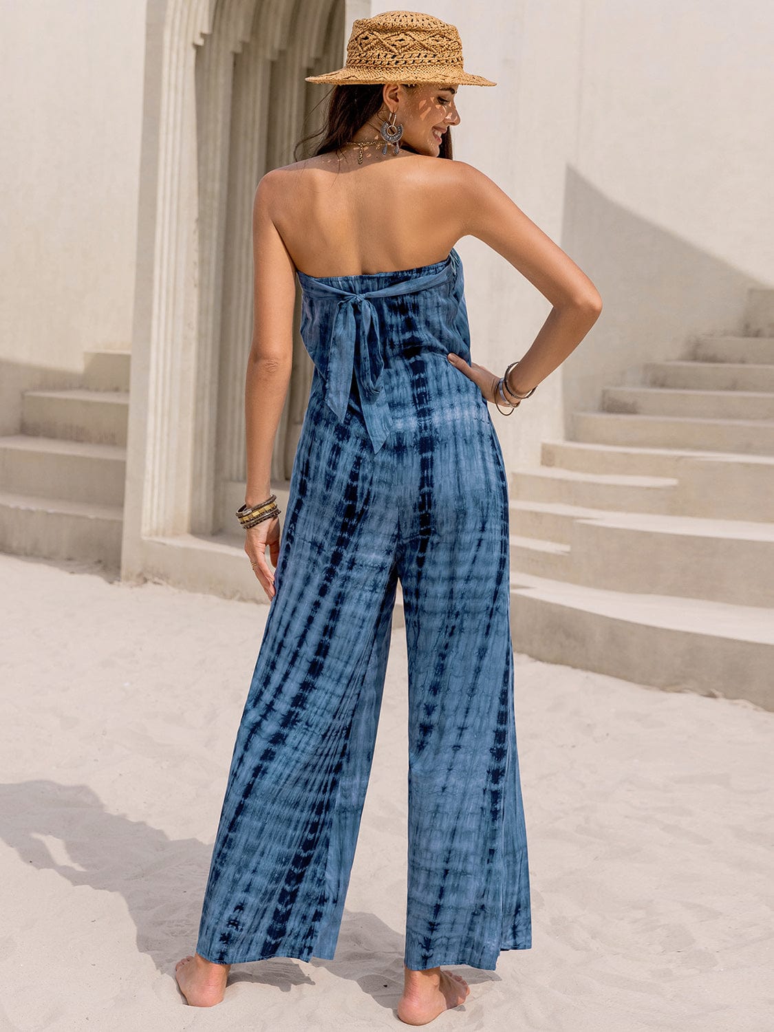 Gray Tied Tube Wide Leg Jumpsuit