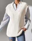 Gray Pearl Trim V-Neck Sweater Vest