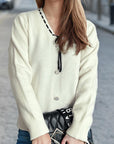 Tied V-Neck Long Sleeve Sweater