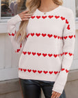 Heart Round Neck Long Sleeve Sweater