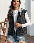 Pocketed Button Up Hooded Denim Jacket