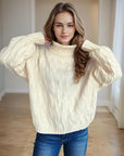 Cable-Knit Turtleneck Long Sleeve Sweater