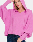 Zenana Brushed Hacci Drop Shoulder Cropped Hoodie