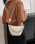 PU Leather Chain Trim Crossbody Bag