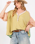 Light Gray SAGE + FIG Color Block Bubble Sleeve Top Sentient Beauty Fashions Apparel & Accessories