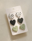 Gray 3 Piece Acrylic Heart Stud Earrings Sentient Beauty Fashions
