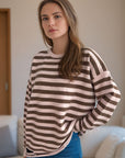 Distressed Striped Round Neck Long Sleeve Sweater