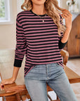 Lovelet Striped Round Neck Long Sleeve T-Shirt