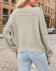 Gray V-Neck Long Sleeve Sweater