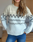 Chevron Contrast Round Neck Long Sleeve Sweater