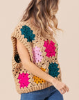 Wheat BiBi Granny Square Openwork Sweater Vest